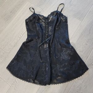 Goth Slip Black Roses Sheer Chemise Delicate Lingerie Nightgown Lace Sexy Medium